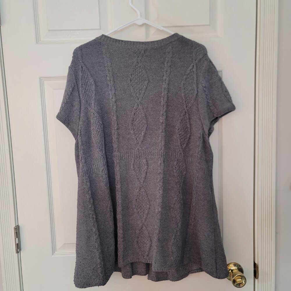 Womens grey single button short sleeved sweater - Picture 3 of 4